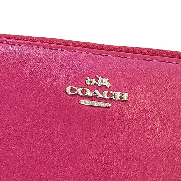 Coach Wristlet Violet Fuchsia Leather Full Zipper Clutch Wallet Coin Purse - Picture 4 of 12